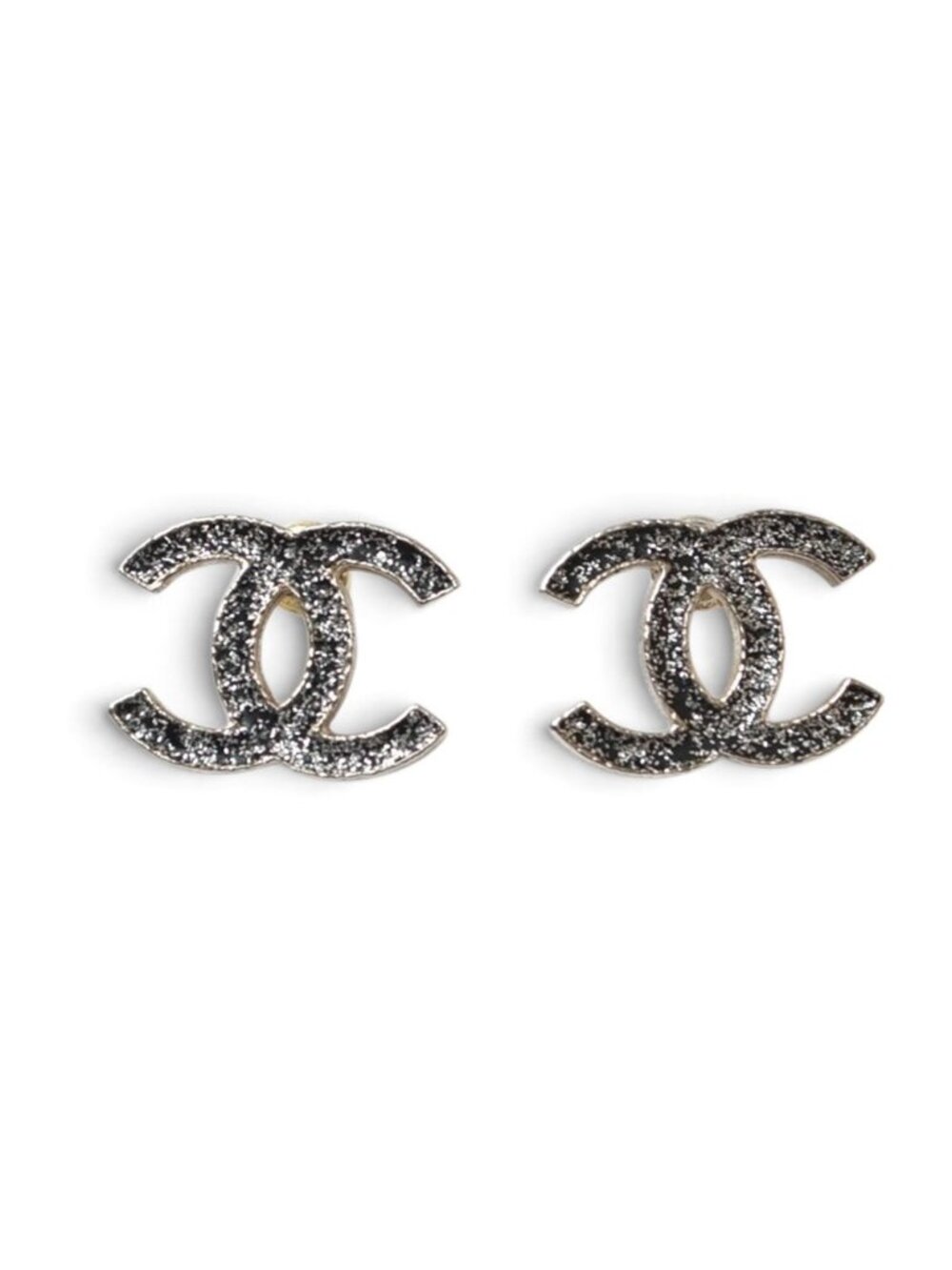 Chanel Earrings CC Logo Silver Black Metallic 12C